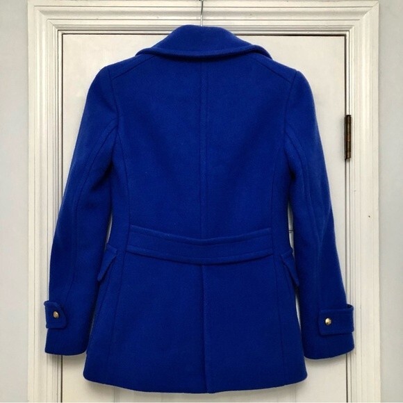 J Crew Pea Coat Jacket Majesty Stadium Cloth Royal Blue Wool Goldtone Buttons 0 - Picture 4 of 6